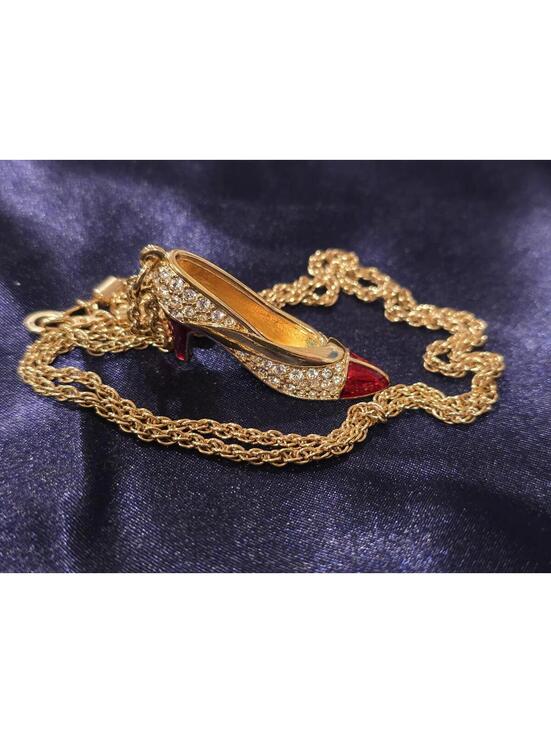 Swarovski Jewelry - Vtg Swarovski Crystal & Red Enamel High Heel Shoe  24" Chain Retired 18KGP